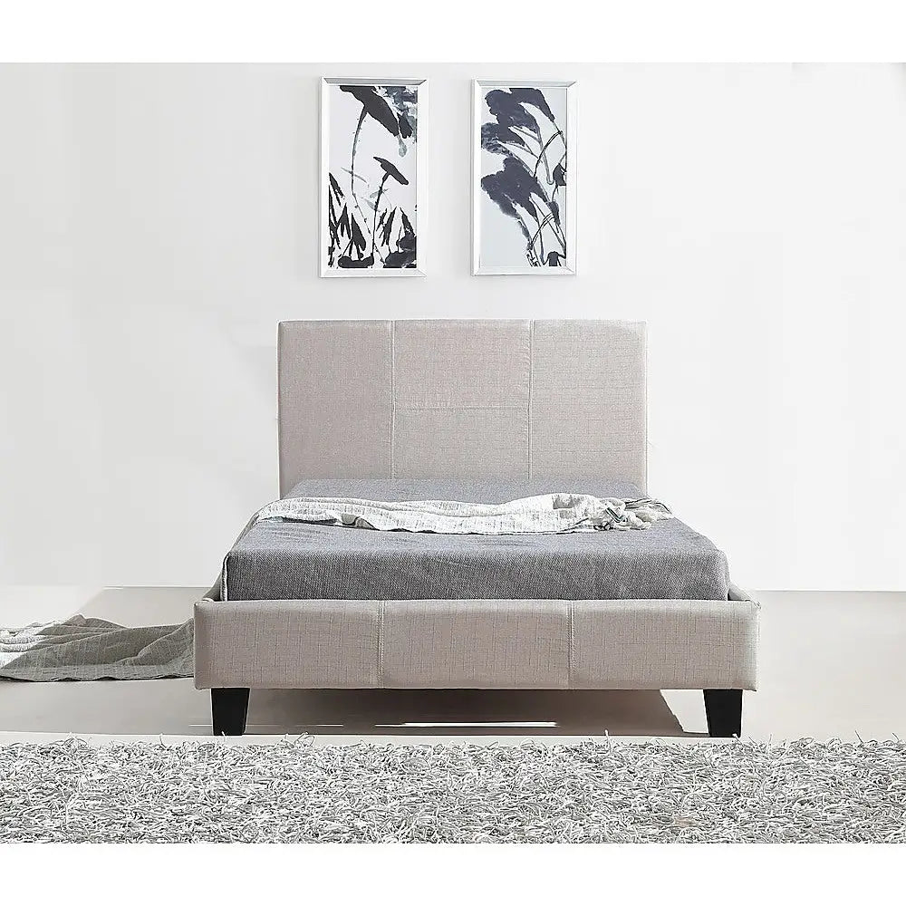 King Single Linen Fabric Bed Frame Beige - Furniture > Bedroom