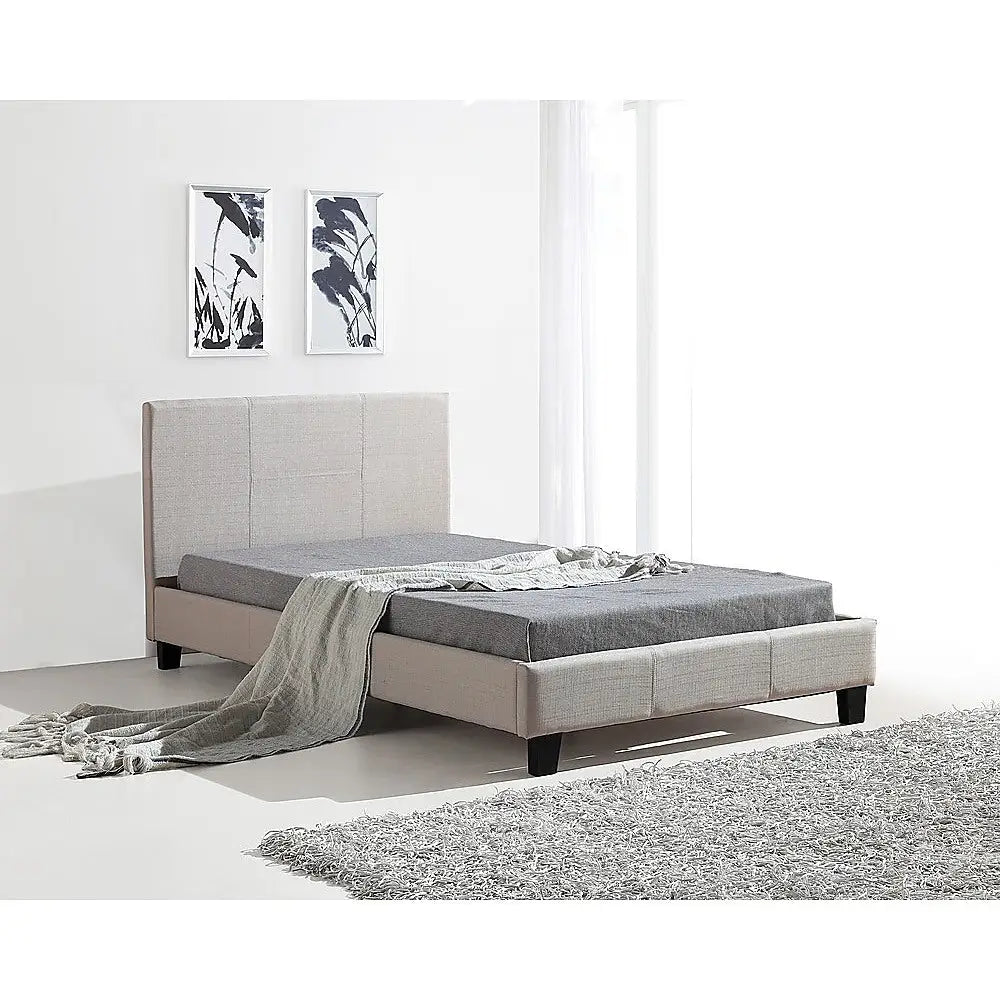 King Single Linen Fabric Bed Frame Beige - Furniture > Bedroom
