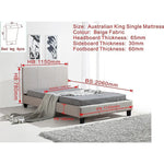 King Single Linen Fabric Bed Frame Beige - Furniture > Bedroom