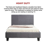 King Single Linen Fabric Bed Frame Grey - Furniture > Bedroom > Beds & Bed Frames
