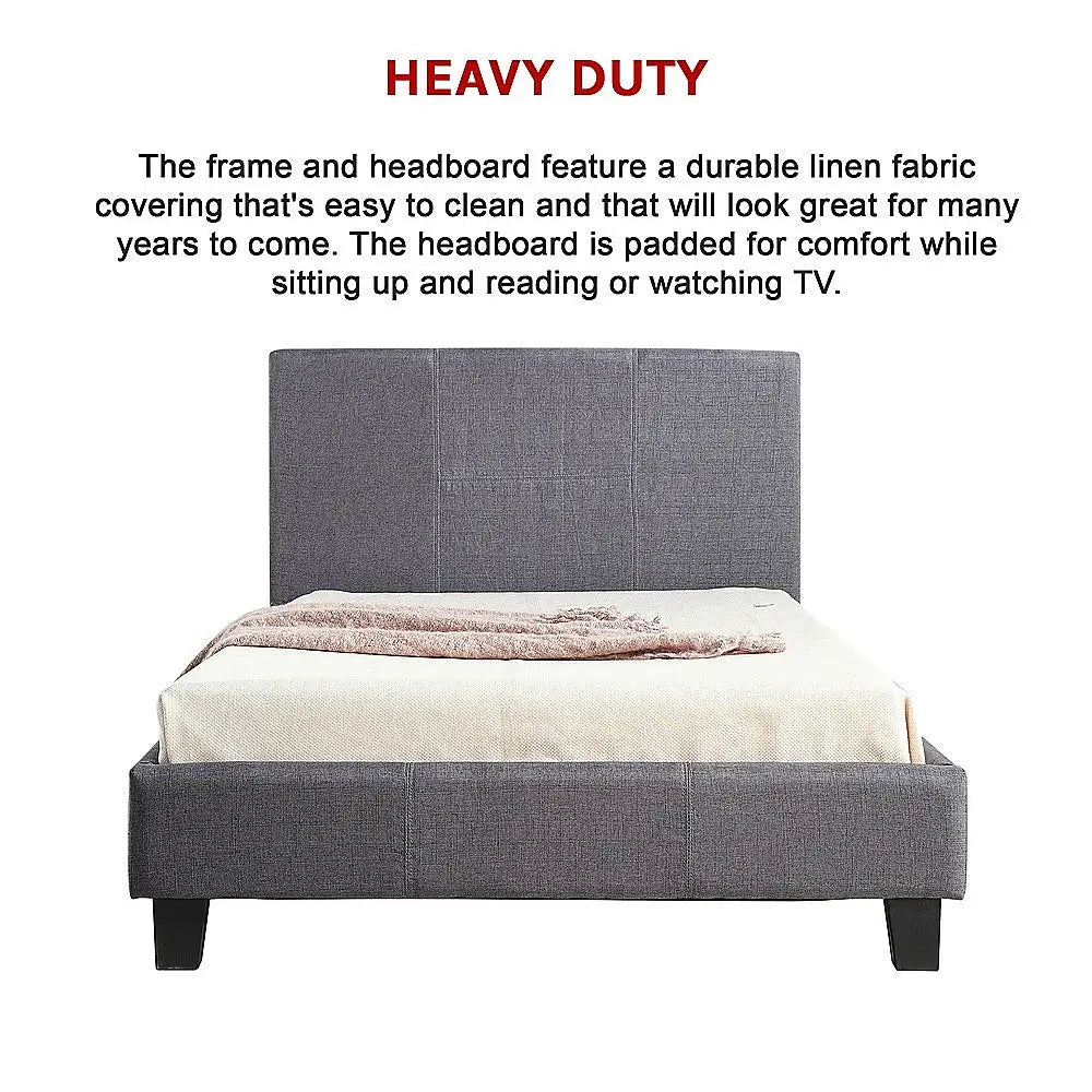 King Single Linen Fabric Bed Frame Grey - Furniture > Bedroom > Beds & Bed Frames