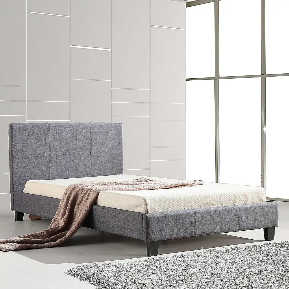 King Single Linen Fabric Bed Frame Grey - Furniture > Bedroom > Beds & Bed Frames