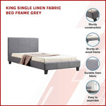 King Single Linen Fabric Bed Frame Grey - Furniture > Bedroom > Beds & Bed Frames