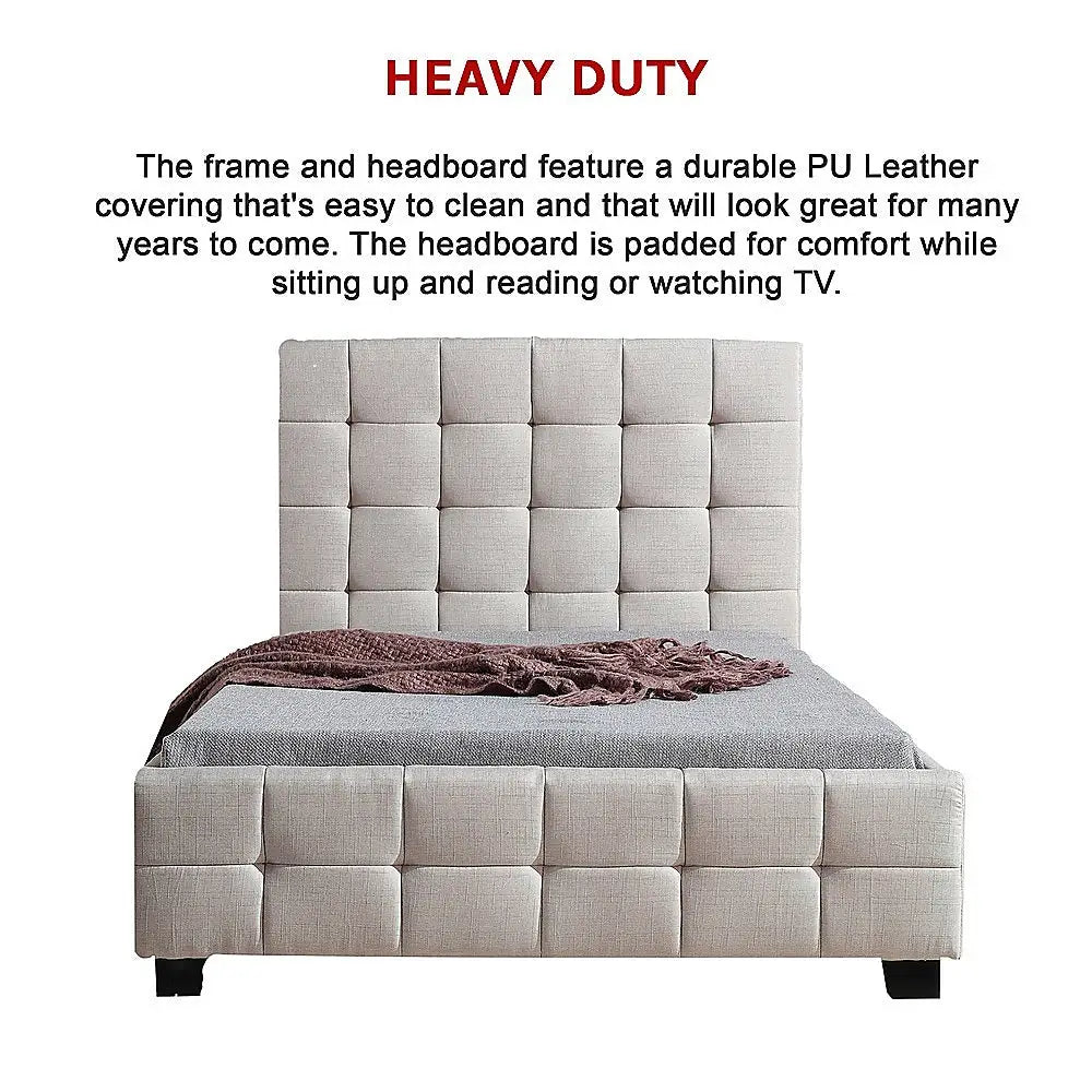 King Single Linen Fabric Deluxe Bed Frame Beige - Furniture > Bedroom > Beds & Bed Frames