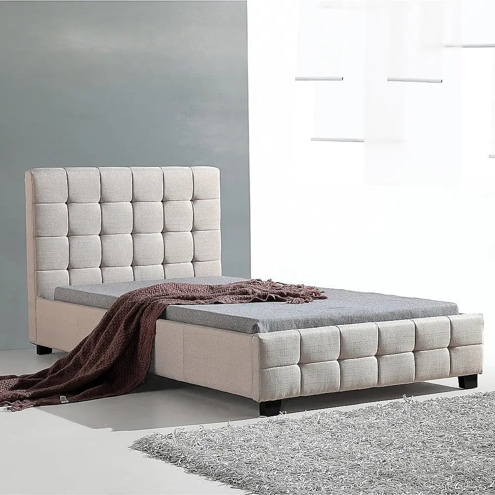 King Single Linen Fabric Deluxe Bed Frame Beige - Furniture > Bedroom > Beds & Bed Frames