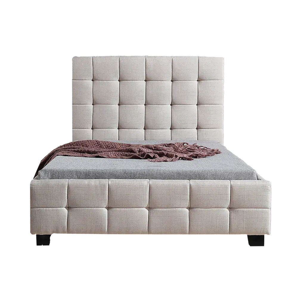 King Single Linen Fabric Deluxe Bed Frame Beige - Furniture > Bedroom > Beds & Bed Frames
