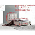 King Single Linen Fabric Deluxe Bed Frame Beige - Furniture > Bedroom > Beds & Bed Frames