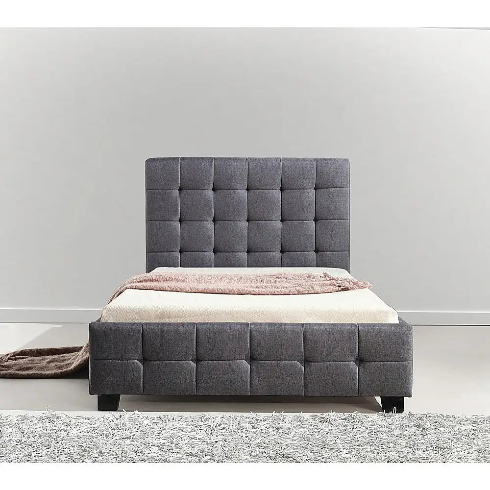 King Single Linen Fabric Deluxe Bed Frame Grey - Furniture > Bedroom