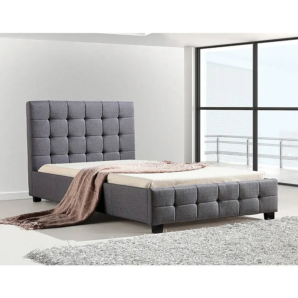 King Single Linen Fabric Deluxe Bed Frame Grey - Furniture > Bedroom