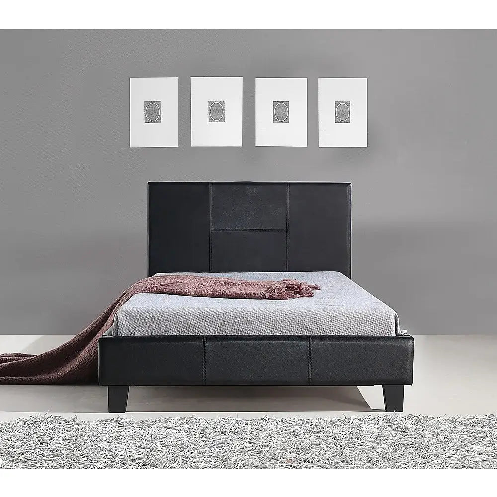 King Single PU Leather Bed Frame Black - Furniture > Bedroom