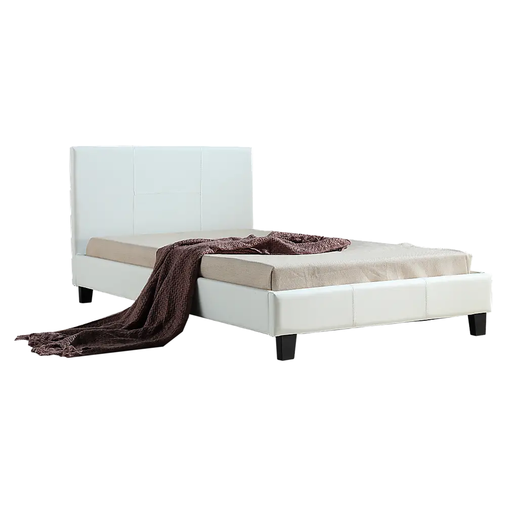 King Single PU Leather Bed Frame White - Furniture > Bedroom > Beds & Bed Frames