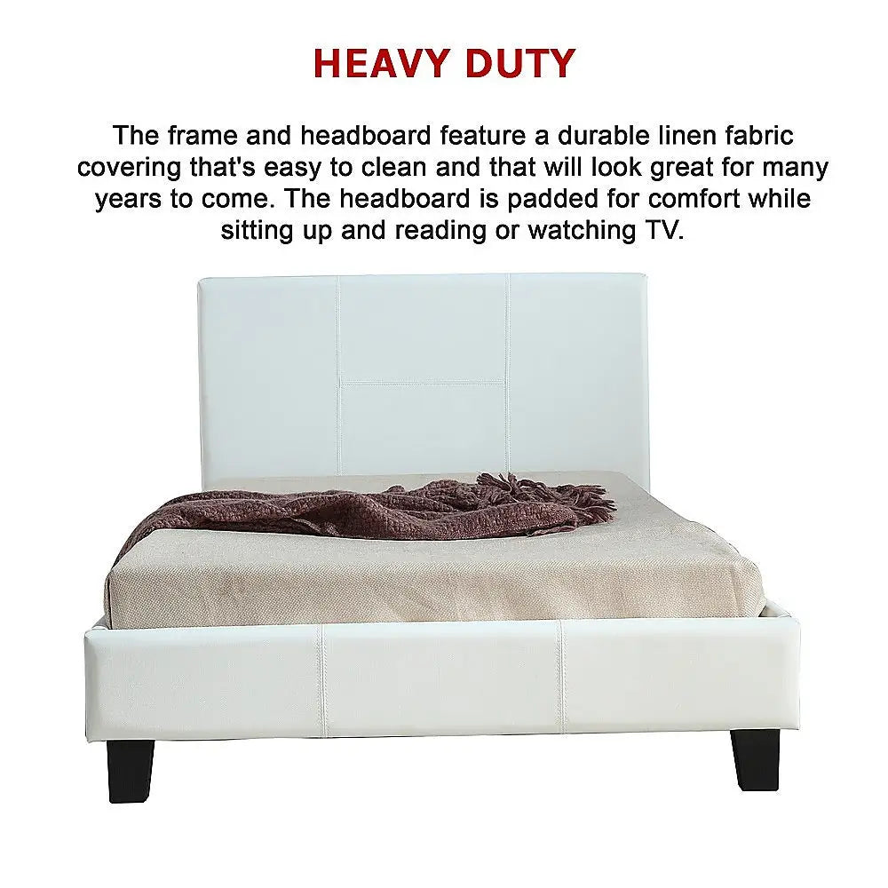 King Single PU Leather Bed Frame White - Furniture > Bedroom > Beds & Bed Frames