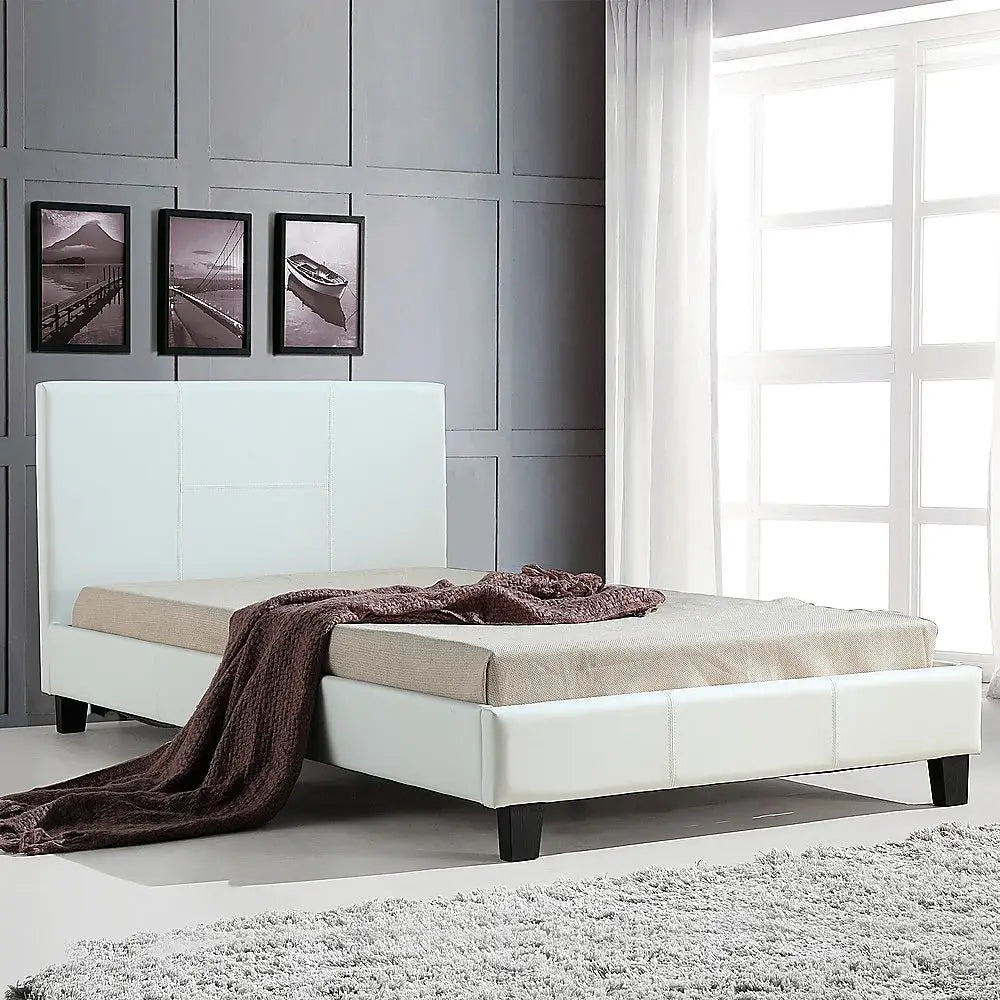 King Single PU Leather Bed Frame White - Furniture > Bedroom > Beds & Bed Frames