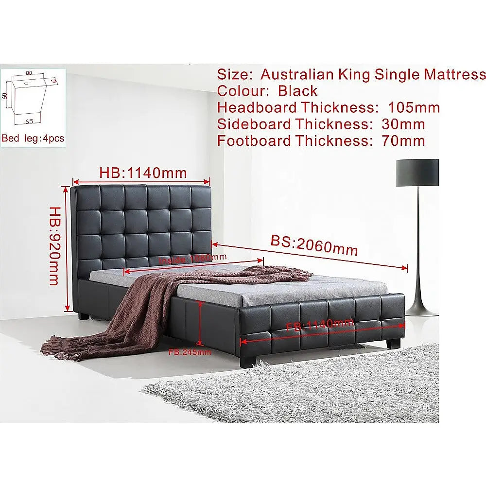 King Single PU Leather Deluxe Bed Frame Black - Furniture > Bedroom