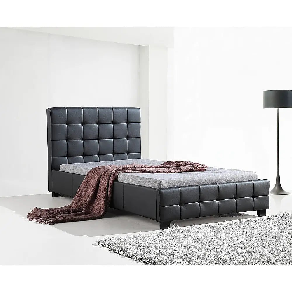 King Single PU Leather Deluxe Bed Frame Black - Furniture > Bedroom