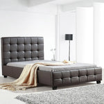 King Single PU Leather Deluxe Bed Frame Brown - Furniture > Bedroom > Beds & Bed Frames