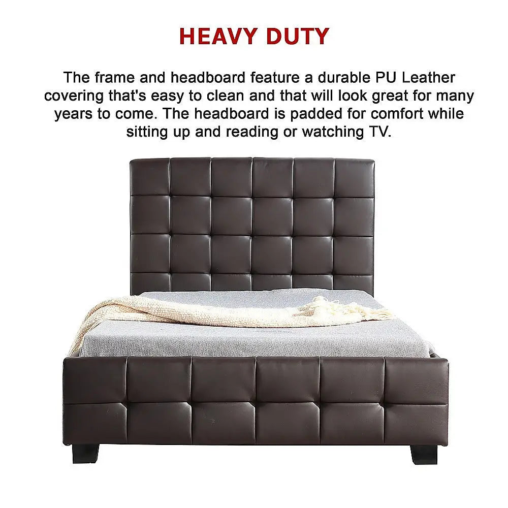 King Single PU Leather Deluxe Bed Frame Brown - Furniture > Bedroom > Beds & Bed Frames