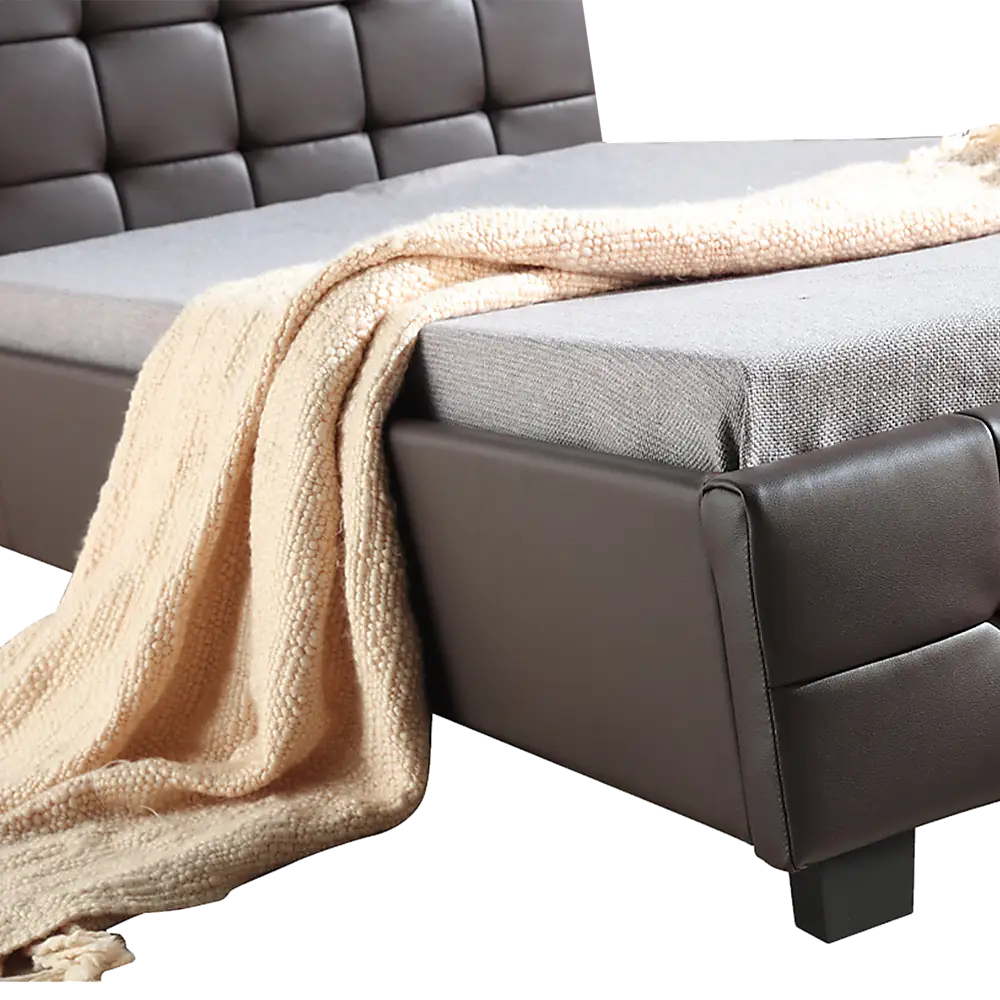 King Single PU Leather Deluxe Bed Frame Brown - Furniture > Bedroom > Beds & Bed Frames