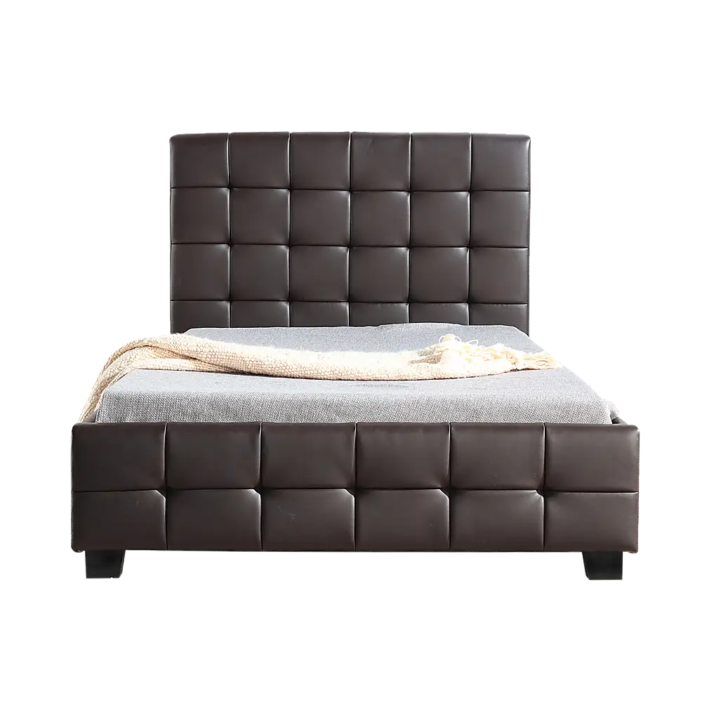 King Single PU Leather Deluxe Bed Frame Brown - Furniture > Bedroom > Beds & Bed Frames