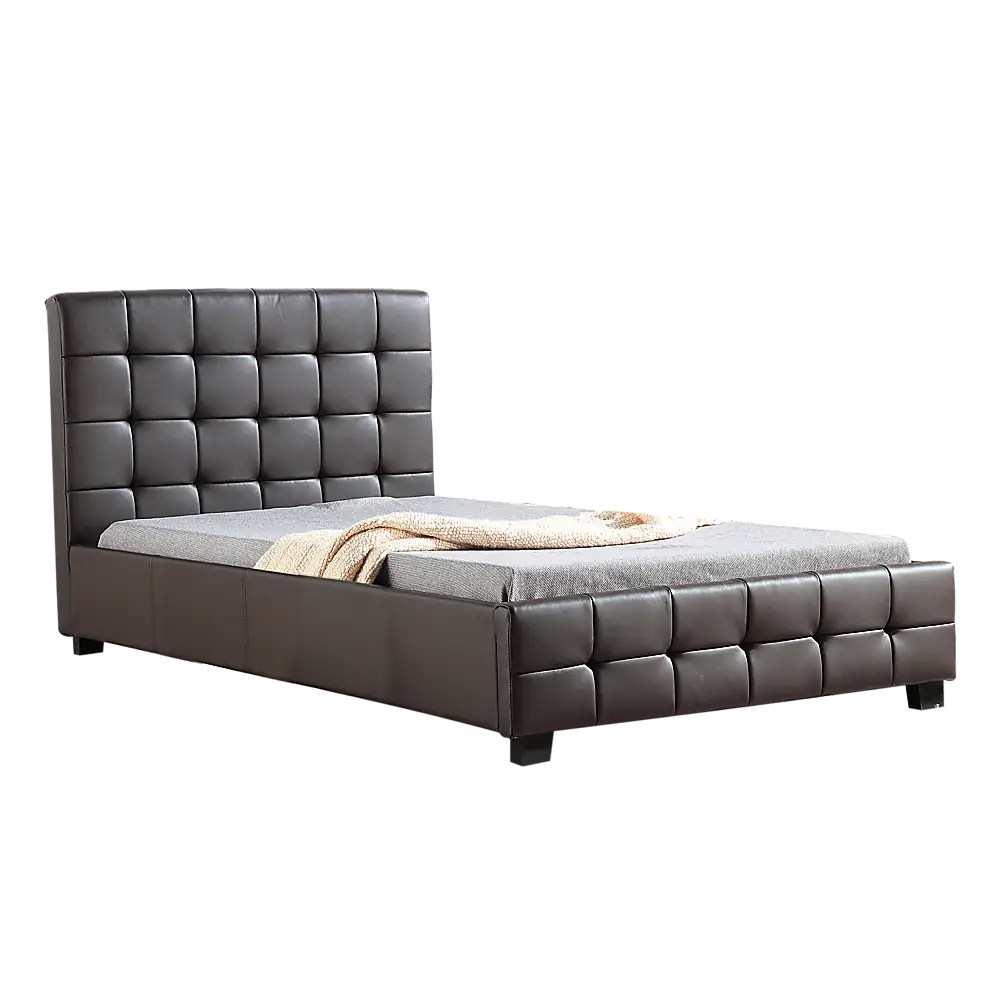 King Single PU Leather Deluxe Bed Frame Brown - Furniture > Bedroom > Beds & Bed Frames