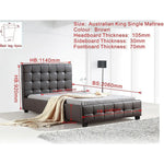 King Single PU Leather Deluxe Bed Frame Brown - Furniture > Bedroom > Beds & Bed Frames