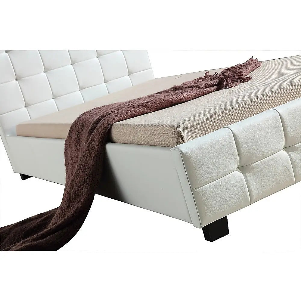 King Single PU Leather Deluxe Bed Frame White - Furniture > Bedroom