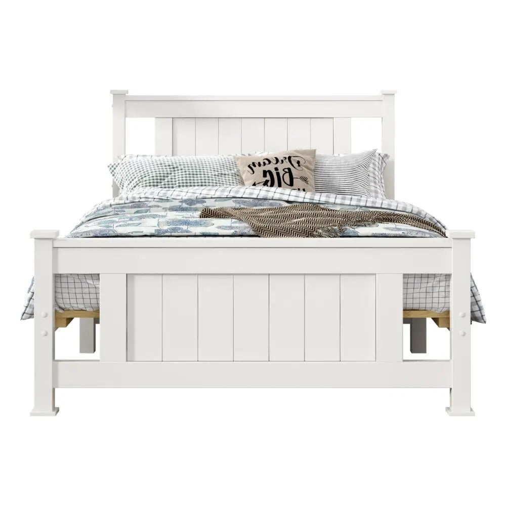 King Single Solid Pine Timber Bed Frame-White - Baby & Kids > Kid’s Furniture