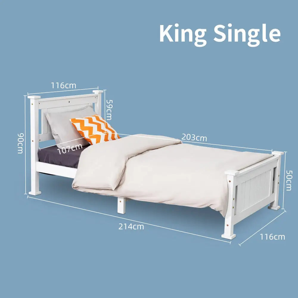 King Single Solid Pine Timber Bed Frame-White - Baby & Kids > Kid’s Furniture