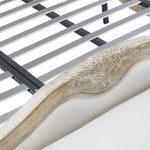 King Size Bed Frame Linen Fabric Beige Oak Wood White Washed Finish Slat Base Mattress Support - Furniture > Mattresses
