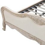 King Size Bed Frame Linen Fabric Beige Oak Wood White Washed Finish Slat Base Mattress Support - Furniture > Mattresses