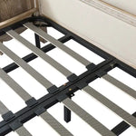 King Size Bed Frame Linen Fabric Beige Oak Wood White Washed Finish Slat Base Mattress Support - Furniture > Mattresses