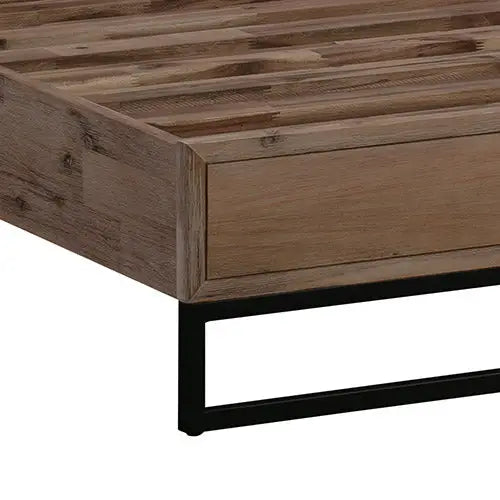King size Bed Frame Solid Wood Acacia Veneered Bedroom Furniture Steel Legs - Furniture > Bedroom