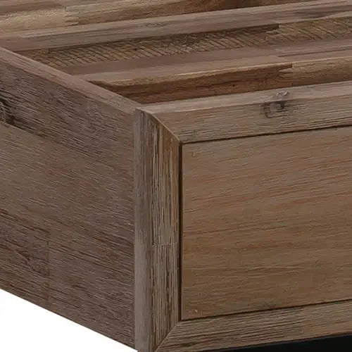 King size Bed Frame Solid Wood Acacia Veneered Bedroom Furniture Steel Legs - Furniture > Bedroom