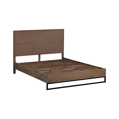 King size Bed Frame Solid Wood Acacia Veneered Bedroom Furniture Steel Legs - Furniture > Bedroom