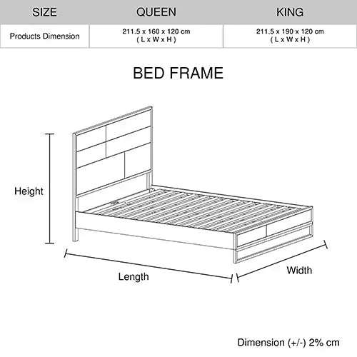 King size Bed Frame Solid Wood Acacia Veneered Bedroom Furniture Steel Legs - Furniture > Bedroom