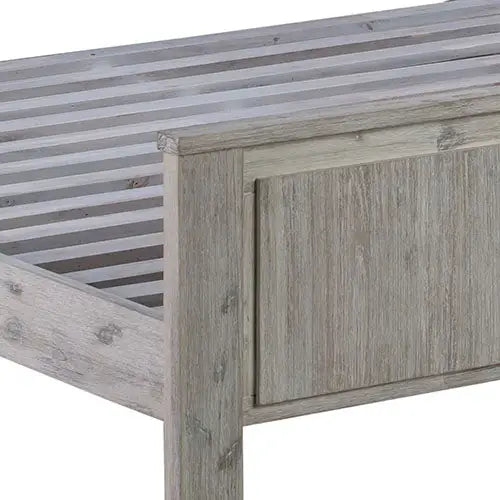 King Size Bed Frame with Solid Acacia Wood Veneered Construction in White Ash Colour - Furniture > Bedroom