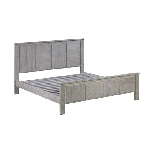 King Size Bed Frame with Solid Acacia Wood Veneered Construction in White Ash Colour - Furniture > Bedroom