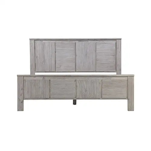 King Size Bed Frame with Solid Acacia Wood Veneered Construction in White Ash Colour - Furniture > Bedroom