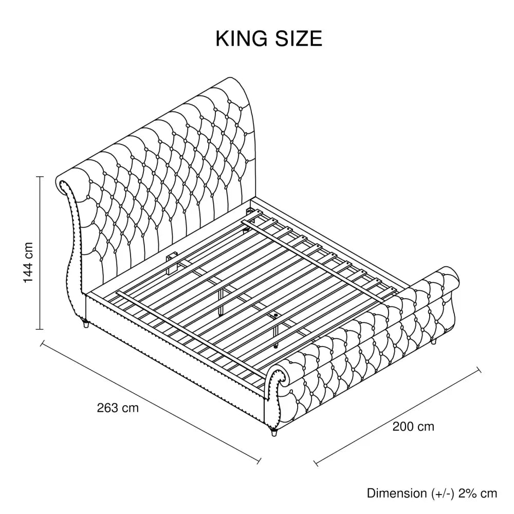 King Size Sleigh Bedframe Velvet Upholstery Grey Colour Tufted Headboard And Footboard Deep Quilting - Furniture >