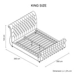 King Size Sleigh Bedframe Velvet Upholstery Grey Colour Tufted Headboard And Footboard Deep Quilting - Furniture >