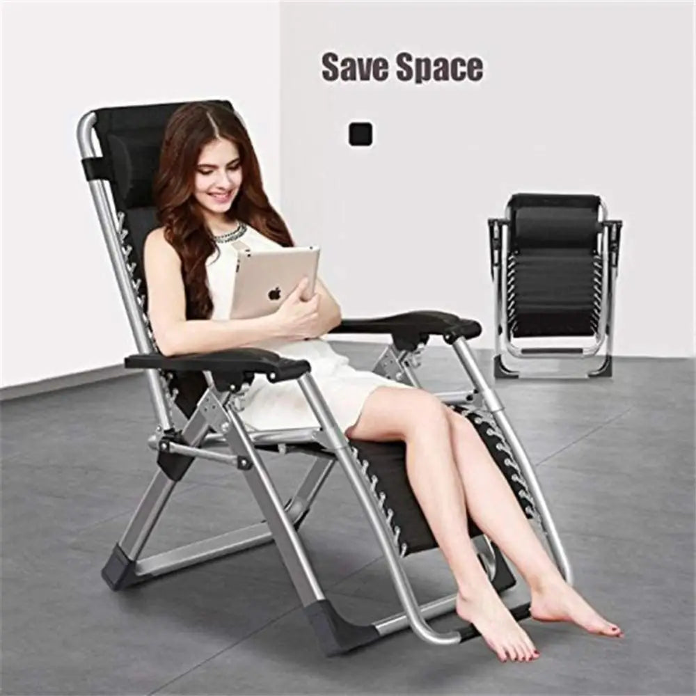 Kingsize Outdoor Folding Reclining Garden Beach Chair Sun Lounger Deck Recliner Silver Color - Furniture > Outdoor