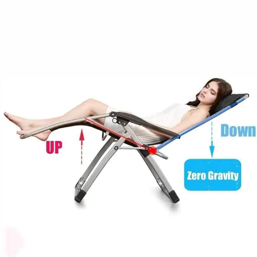 Kingsize Outdoor Folding Reclining Garden Beach Chair Sun Lounger Deck Recliner Silver Color - Furniture > Outdoor