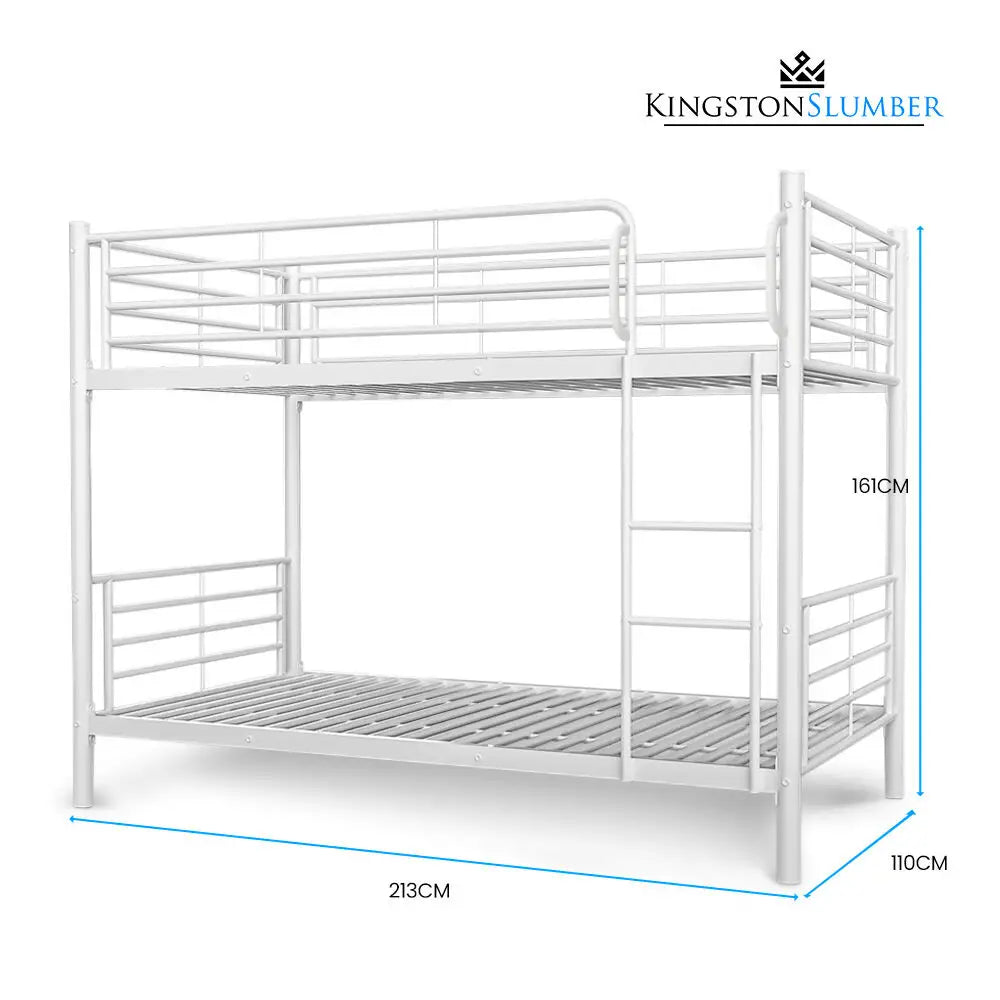 KINGSTON SLUMBER 2in1 King Single Metal Bunk Bed Frame with Modular Design Matte White - Furniture > Bedroom > Beds &