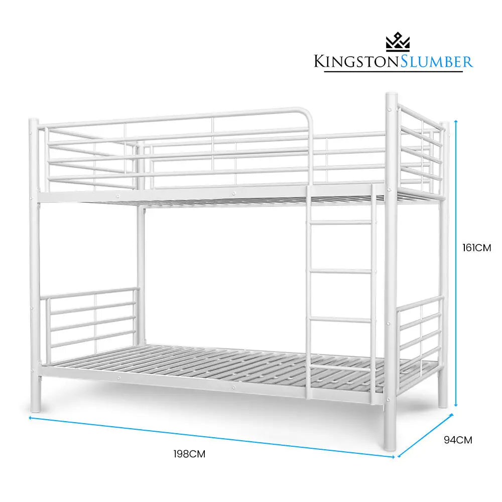 KINGSTON SLUMBER 2in1 Single Metal Bunk Bed Frame with Modular Design Matte White - Furniture > Bedroom > Beds & Bed