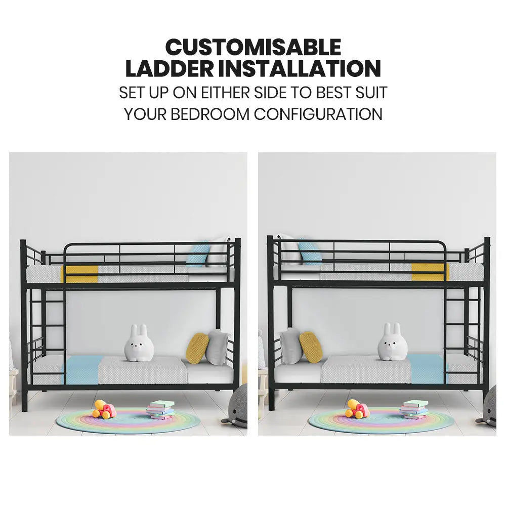 Kingston Slumber 2in1 Single Metal Bunk Bed Frame with Modular Design Dark Matte Grey - Furniture > Bedroom > Beds &