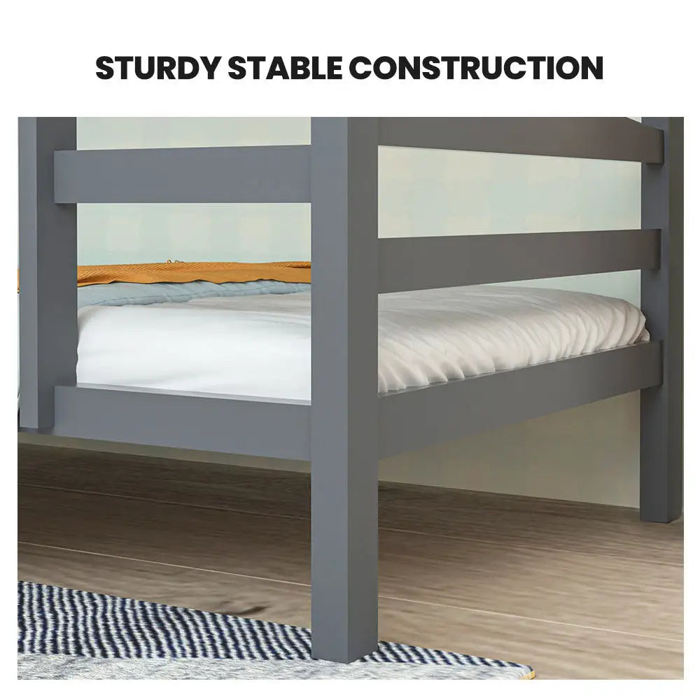 Kingston Slumber Bunk Bed Frame Single Wooden Children Timber PIne Wood Loft Kids Bedroom Furniture - Furniture >