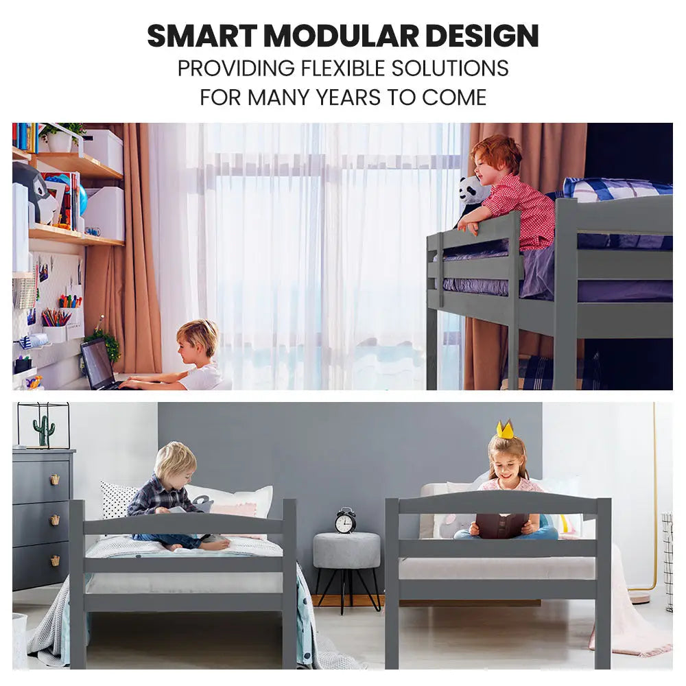 Kingston Slumber Bunk Bed Frame Single Wooden Children Timber PIne Wood Loft Kids Bedroom Furniture - Furniture >