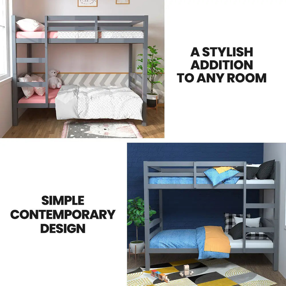 Kingston Slumber Bunk Bed Frame Single Wooden Children Timber PIne Wood Loft Kids Bedroom Furniture - Furniture >