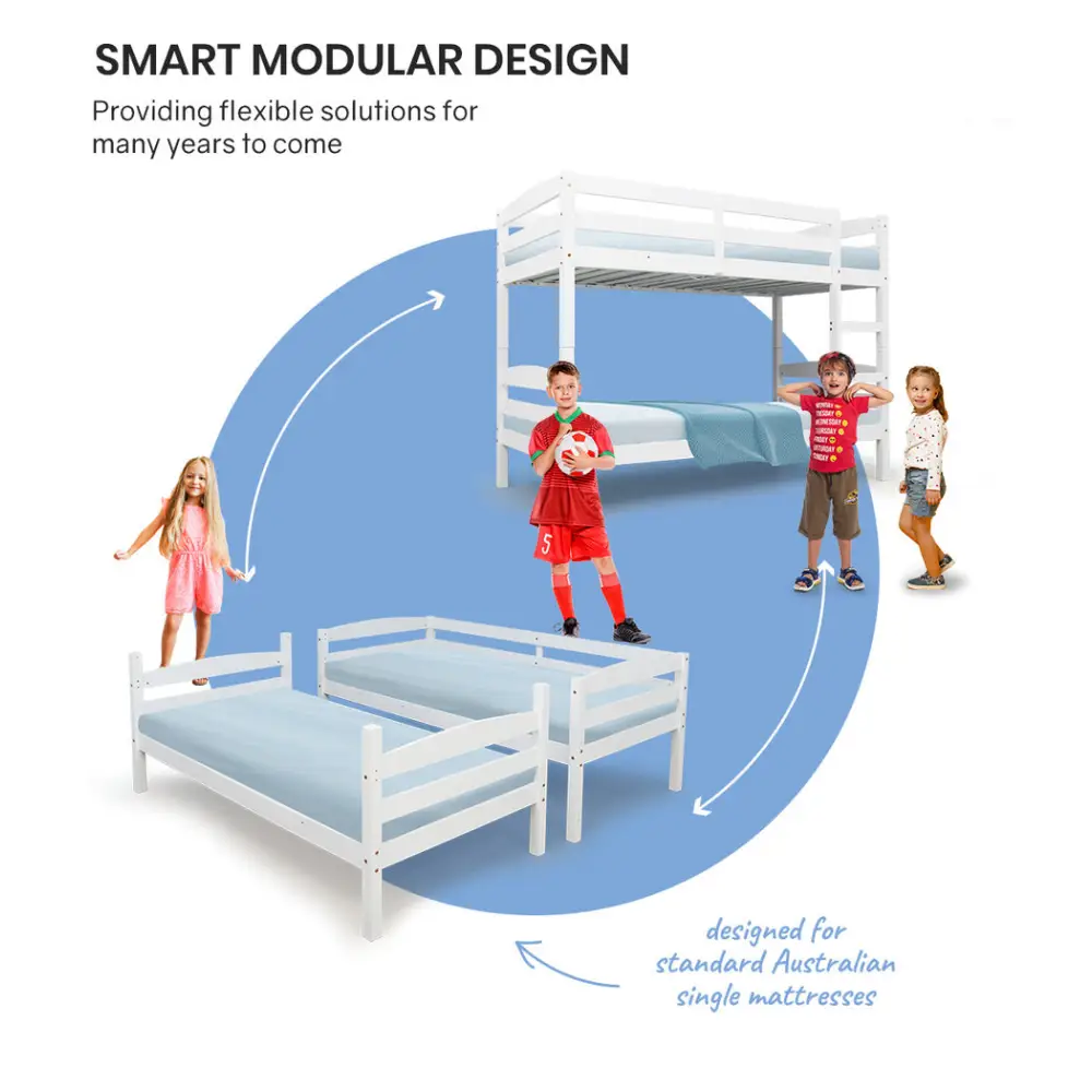 Kingston Slumber Bunk Bed Frame Single Wooden Kids Timber PIne Wood Loft Children Bedroom Furniture - Furniture >