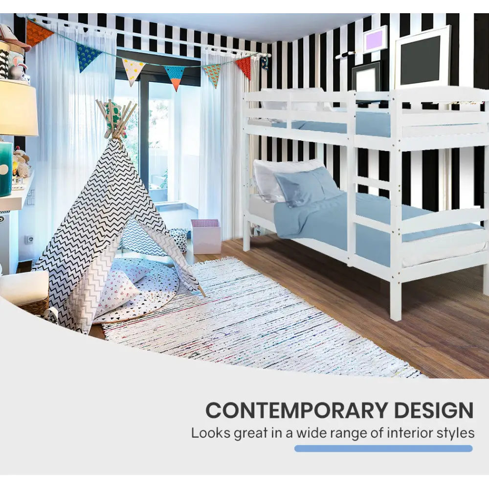 Kingston Slumber Bunk Bed Frame Single Wooden Kids Timber PIne Wood Loft Children Bedroom Furniture - Furniture >
